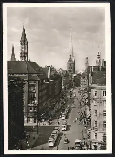 AK Hamburg, Strassenbahnen auf der Mönckebergstrasse