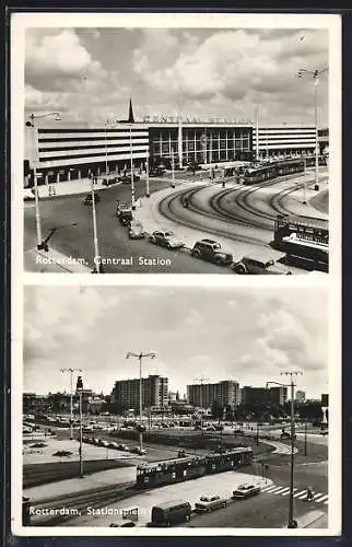 AK Rotterdam, Centraal Station, Stationsplein, Strassenbahn