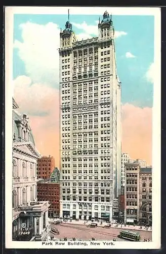 AK New York, Park Row Building, Strassenbahn