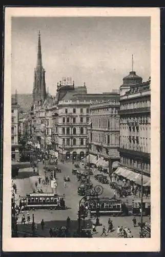 AK Wien, Blick in die Kärnterstrasse, Strassenbahn