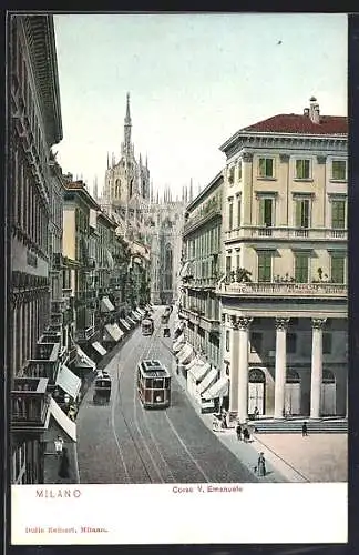 AK Milano, Corso V. Emanuele, Strassenbahn