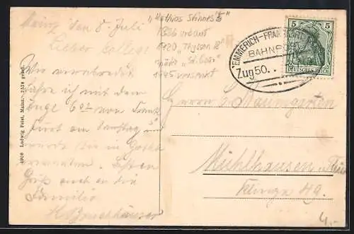 AK Mainz, Teilansicht mit Dampfer Mathias Stinnes