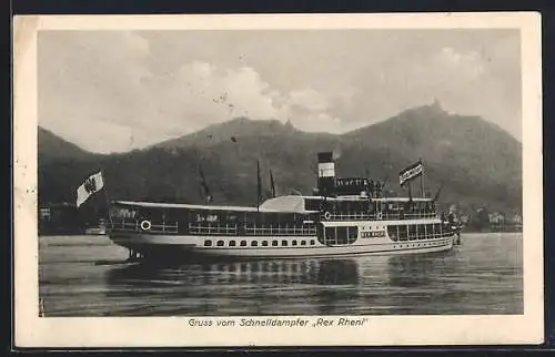 AK Schnelldampfer Rex Rheni auf dem Rhein