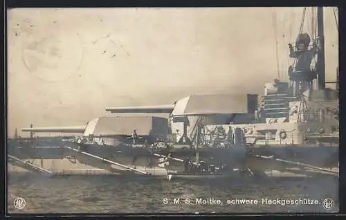 AK Kriegsschiff SMS Moltke, schwere Heckgeschütze