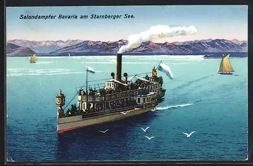 AK Salondampfer Bavaria auf dem Starnberger See, Segelboote