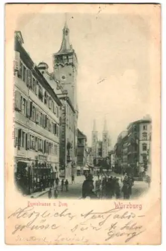 Relief-AK Würzburg, Domstrasse und Dom