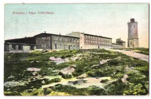 Relief-AK Brocken i. Harz, Hotel und Aussichtsturm