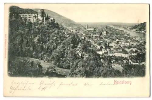 Relief-AK Heidelberg, Panorama mit Schloss und Stadt