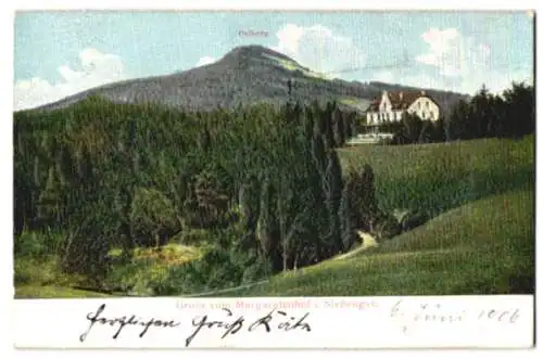 Relief-AK Königswinter, Gasthaus Margarethenhof im Siebengebirge, Blick zum Oelberg