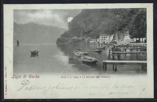 Mondschein-AK Riva /Lago di Garda, Il Lago e la Strada del Ponale