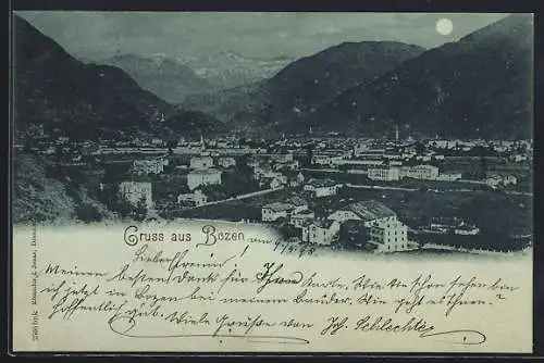 Mondschein-AK Bozen, Panorama mit Bergen