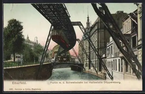 AK Elberfeld, Partie mit der Schwebebahn bei Haltestelle Döppersberg