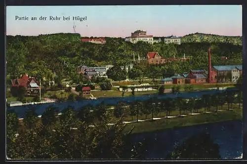 AK Hügel, Ortsansicht an der Ruhr