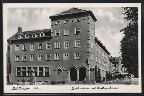 AK Mühlhausen / Thür., Brückenstrasse mit Stadtsparkasse