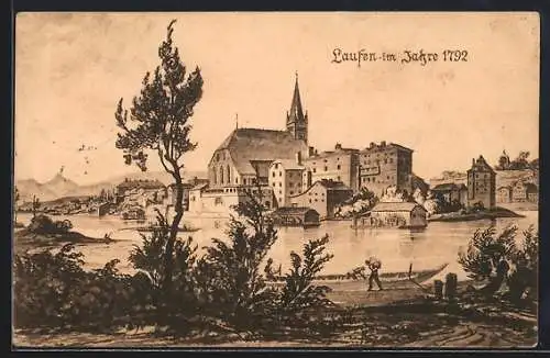 AK Laufen / Salzach, Ansicht des Ortes im Jahr 1792