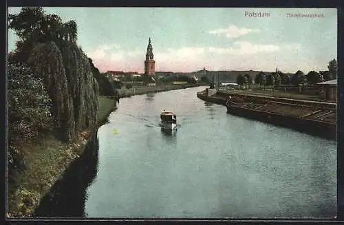 AK Potsdam, Havelpartie mit Blick zur Kirche