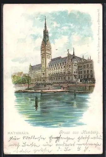 Lithographie Hamburg, Blick auf das Rathaus