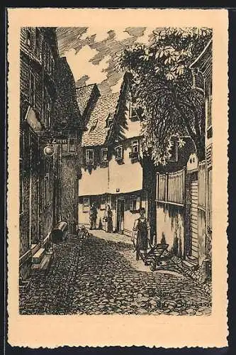 Künstler-AK Weilburg a. L., Partie in der Schotgasse