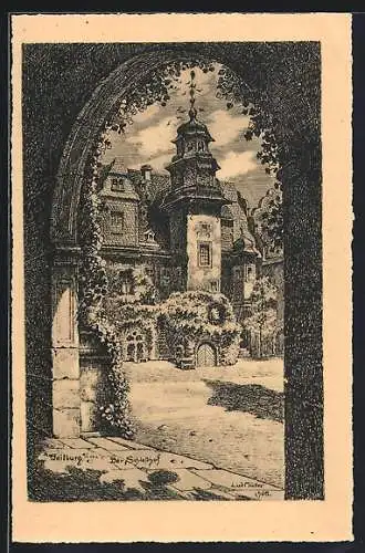 Künstler-AK Weilburg a. Lahn, Durchblick auf den Schlosshof