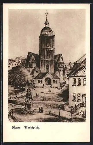 Künstler-AK Siegen, Marktplatz und Kirche