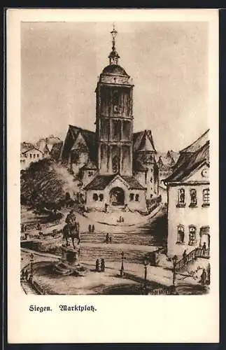 Künstler-AK Siegen, Kirche am Marktplatz