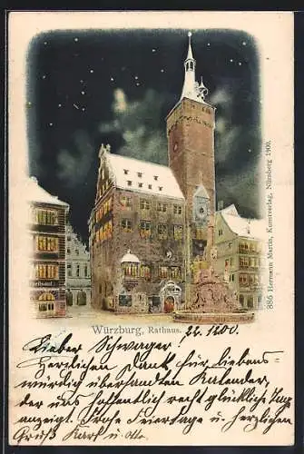 AK Würzburg, Rathaus im Winter