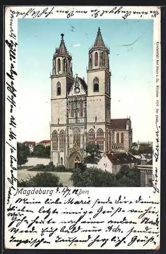 Goldfenster-AK Magdeburg, Blick auf den Dom