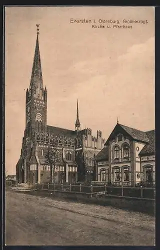 AK Eversten i. Oldenburg, Grossherzogl. Kirche und Pfarrhaus