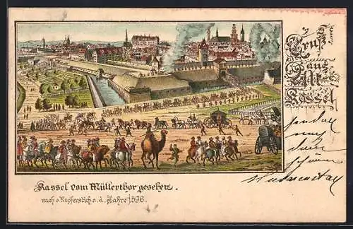 Lithographie Kassel, Ortsansicht vom Müllerthor anno 1596