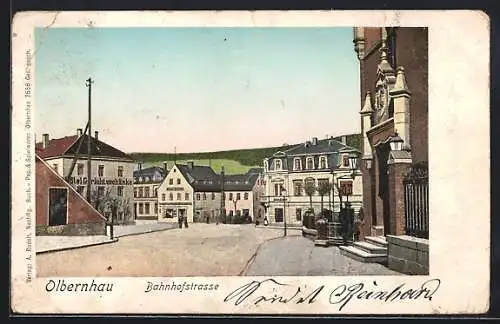 Goldfenster-AK Olbernhau, Hotel Gerichtsschänke in der Bahnhofstrasse