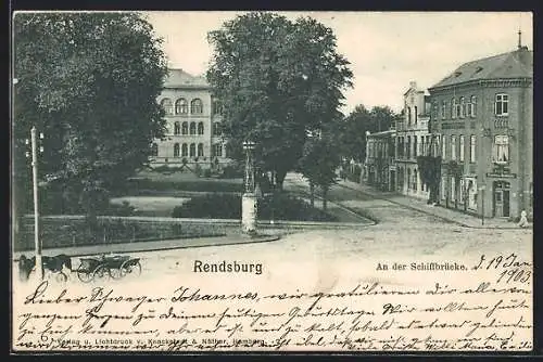 AK Rendsburg, Strassenpartie an der Schifbrücke