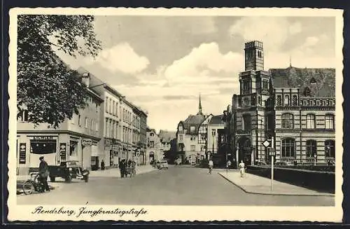 AK Rendsburg, Jungfernstiegstrasse mit Geschäften