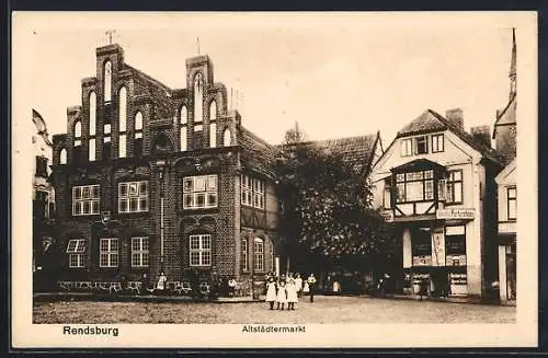 AK Rendsburg, Passanten am Altstädtermarkt