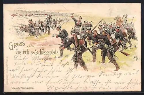 Lithographie Infanterie auf dem Gefechts-Schiessplatz