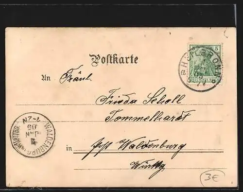 Lithographie Infanterie Wachsoldat in Uniform mit Pickelhaube