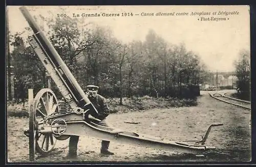 AK Canon allemand contre Aéroplane et Dirigeable, La Grande Guerre 1914