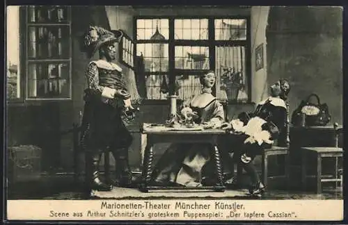 AK Szene aus Der tapfere Cassian, Marionetten-Theater Münchner Künstler, Puppentheater