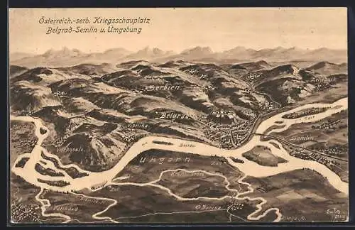 AK Belgrad, Umgebungskarte des Österreich.-serb. Kriegsschauplatzes