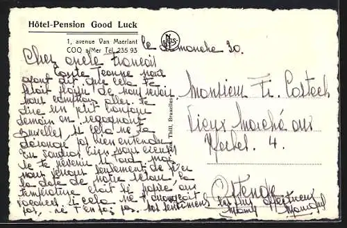 AK Coq s. Mer, Hotel Pension Good Luck, Avenue Van Maerlant