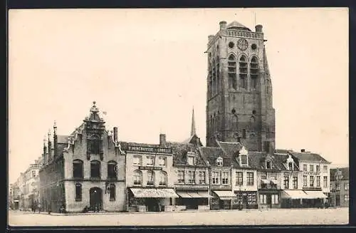 AK Furnes, Tour de l`Eglise Saint-Nicolas et la Grand `Place