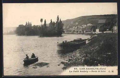 AK Les Andelys, Le Petit Andely, Bords de Seine avec pêcheurs en barque