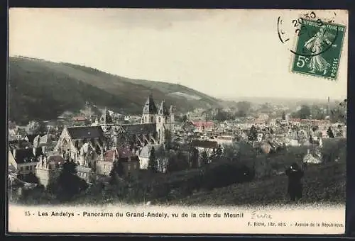 AK Les Andelys, Panorama du Grand-Andely vu de la côte du Mesnil