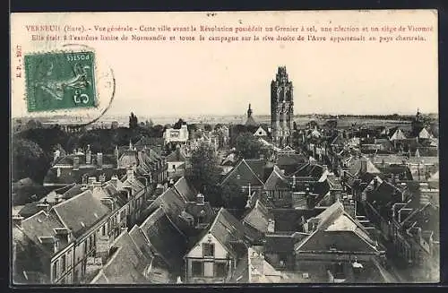 AK Verneuil, Vue générale de la ville avec l`église et les toits normands