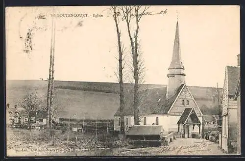 AK Boutencourt, Église et paysage rural en arrière-plan