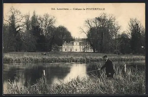 AK Louviers, Château de Pinterville et pêcheur au bord de l`eau