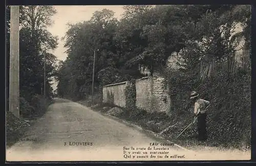 AK Louviers, Sur la route de Louviers avec cantonnier entassant des cailloux