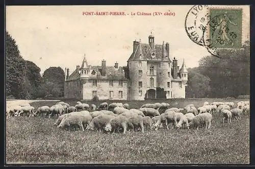 AK Pont-Saint-Pierre, Le Château (XVe siècle) et troupeau de moutons