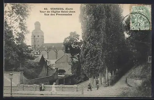 AK Verneuil, Tour de l`Église Saint-Jean vue des Promenades