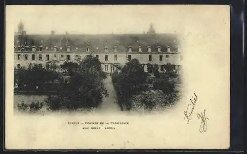 AK Évreux, Couvent de la Providence, aile ouest et jardin