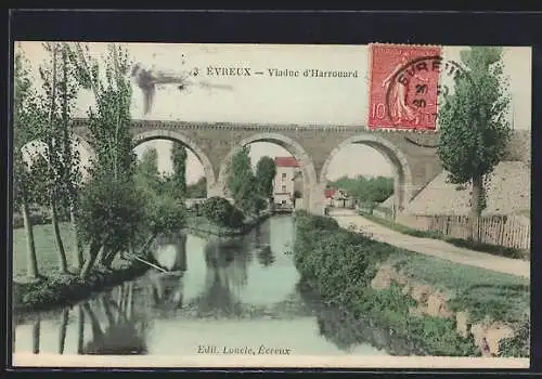 AK Évreux, Viaduc d`Harrouard sur la rivière avec paysage verdoyant